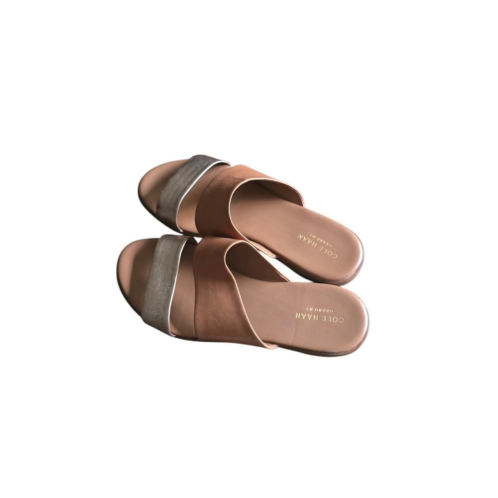 Cole Haan Women's Brown Slip On Embossed Logo Slide Sandals 6.5 Beach Causal